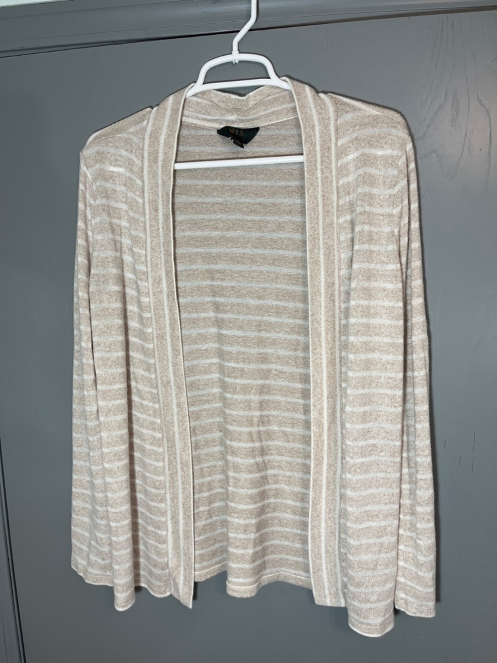 Women's Open-Front Striped Summer Cardigan Sweater in Beige and Cream Sz Med